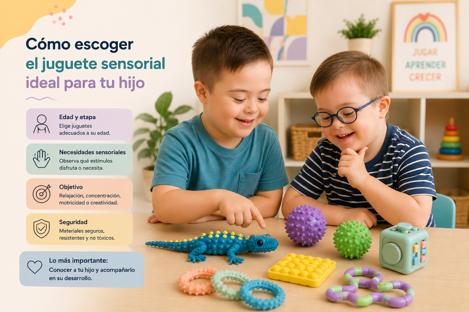 Cada niño tiene necesidades diferentes. Por eso, escoger el juguete sensorial adecuado requiere observar cómo responde el niño a distintos estímulos.