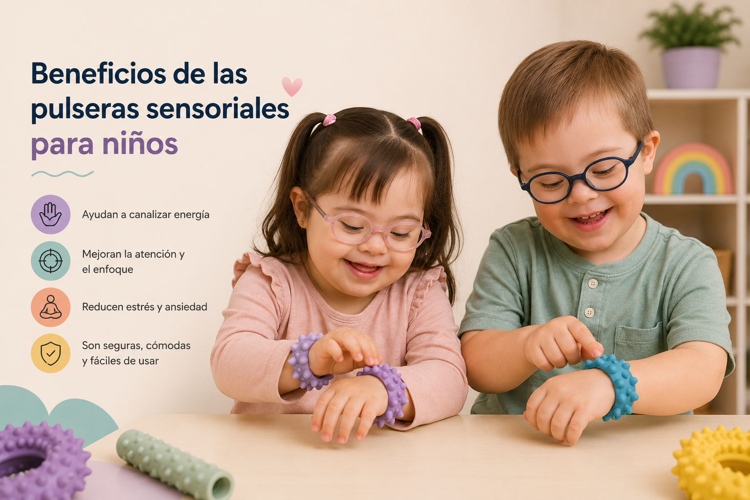 Las pulseras sensoriales son uno de los recursos más prácticos y discretos dentro del mundo de los juguetes terapéuticos.